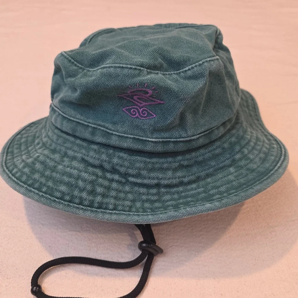 Rip Curl Washed Canvas Bucket Hat Teal Green Pink Embroidered Logo S/M CHAAG9